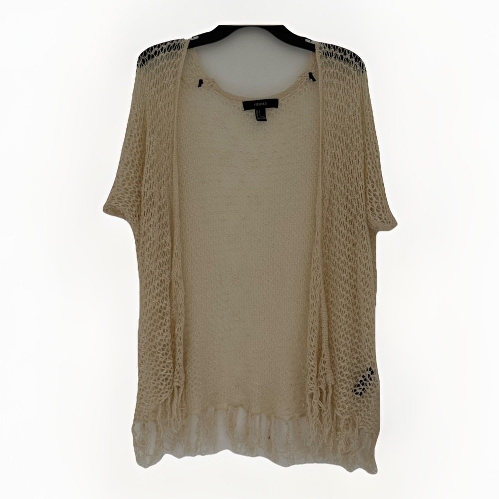 FOREVER 21 Cardigan Women S Yvori crochet fringe Open Front Boho Beach Pool
